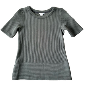 Boden Hattie Olive Green Ribbed Top Short Sleeve
